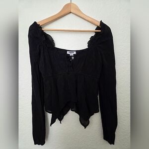 RSQ Black Ruffle Tie-Front Peasant Blouse